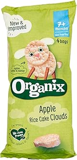 Organix Apple Organic Rice Cake Clouds, Finger Food, Baby Snack 7+ Months, 4 x 18 g Bags Per Pack (5 Packs Total)