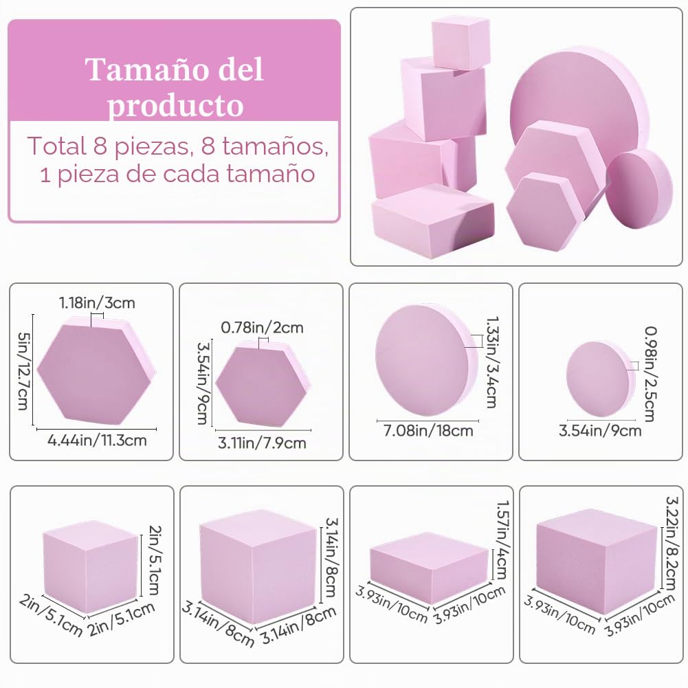 CREATCABIN 8 Pieza de 8 Estilos de Accesorios de Fotografía En Forma de Cubo Geométrico, Pedestales de Exhibición de Espuma Dura, Accesorios de Fotografía Cuadrados, Hexagonales, Redondos, Accesorios