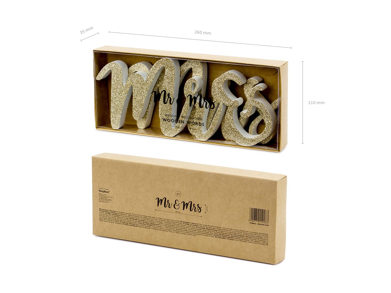 Lettres Déco Mr & Mrs En Bois à Paillettes Dorées - Signe Mariage Table Romantique 25-31 Cm Decoration St Valentin