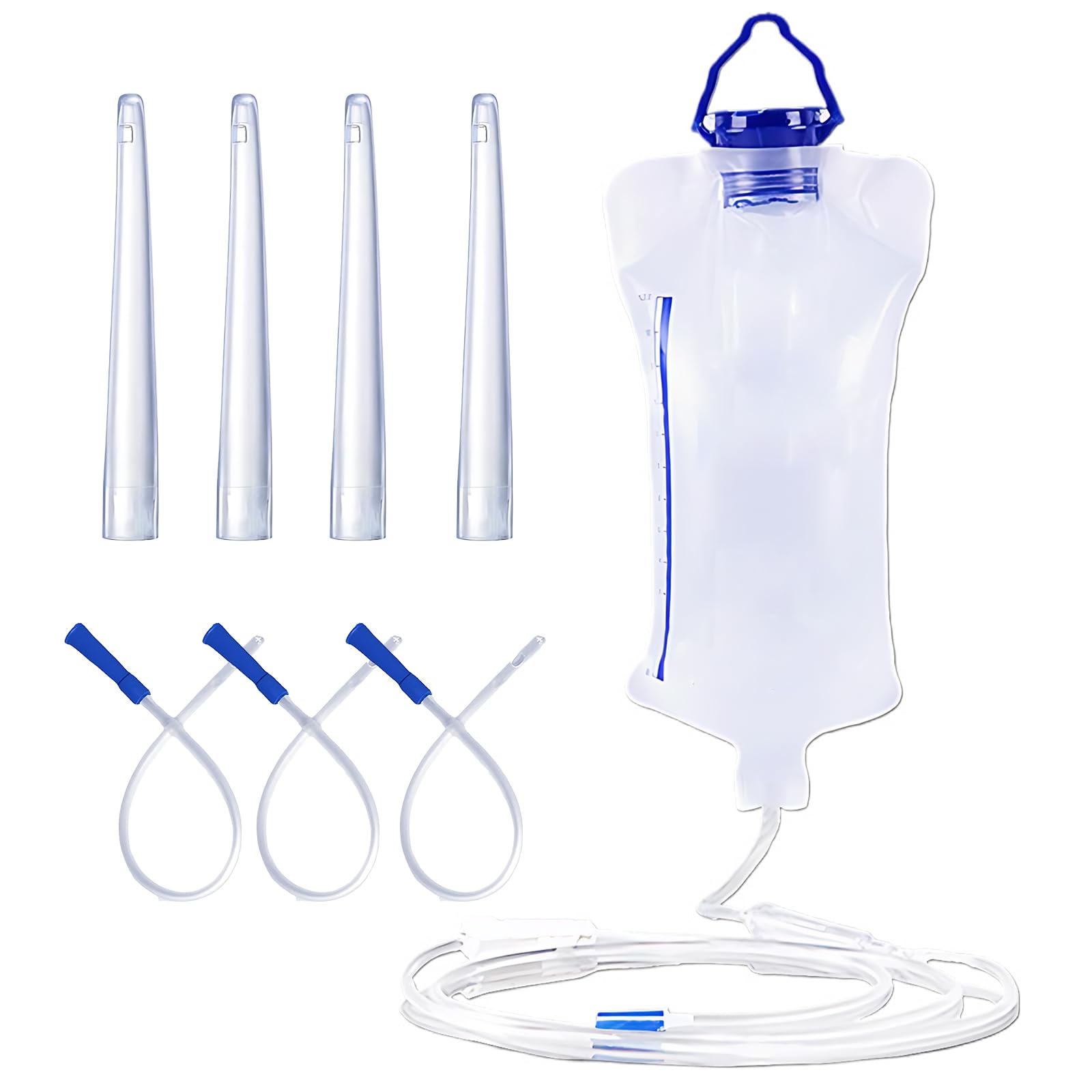 Enema para Limpieza de Colon Kit de Bolsa de Enema Para el Hogar 1200ml Incluye 10 Tubos Rectales (10cm+26cm) para la Limpieza de Colon Con Café y Leche