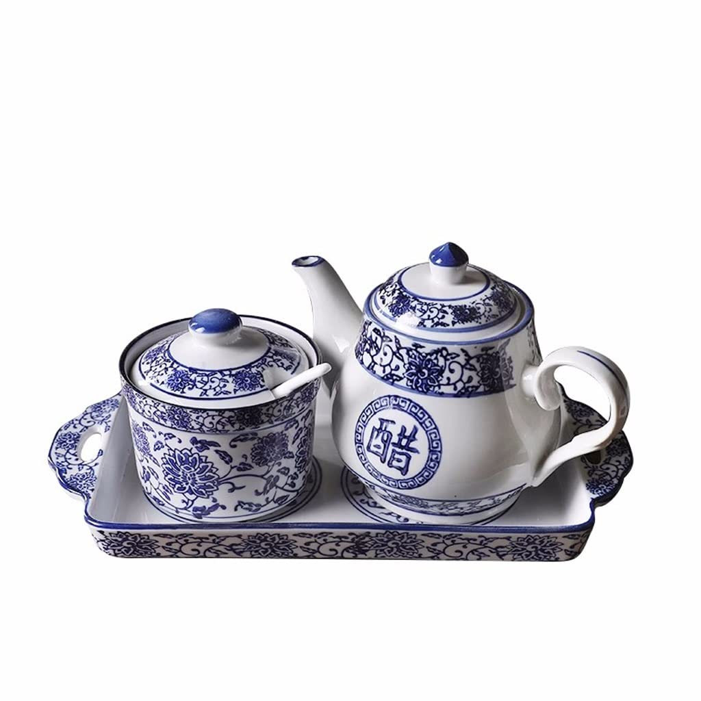 Juego de Botellas para condimentos, vinagrera de cerámica con Tapa, aceitera, Estilo Retro Chino, para Restaurante, condimentos, hogar
