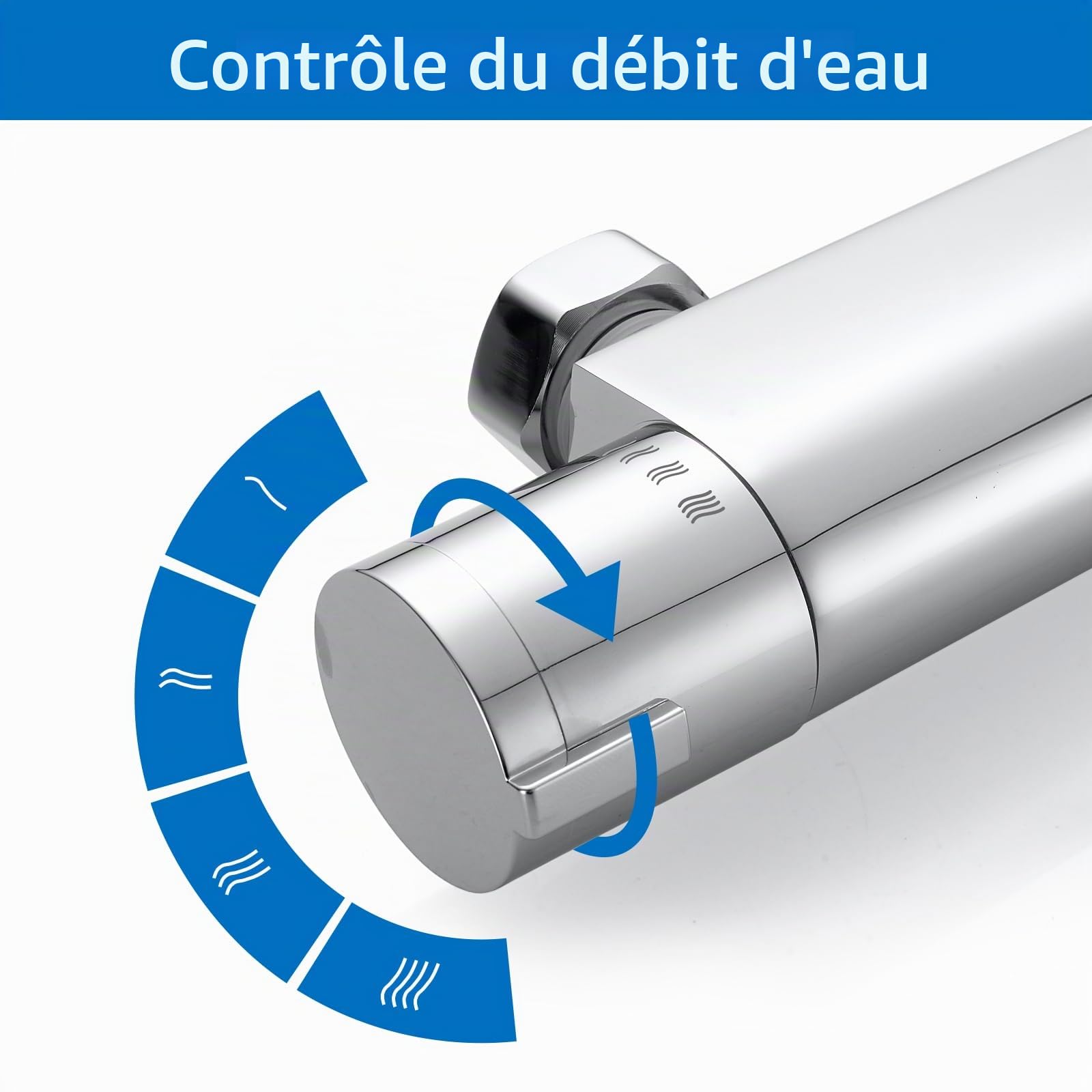 Mitigeur Thermostatique Douche, Murale Robinet Thermostatique de Douche avec Bouton Sécurisé à 38°C Anti-brûlure Mitigeur de Douche Thermostatique Entraxe 150mm - Chromé