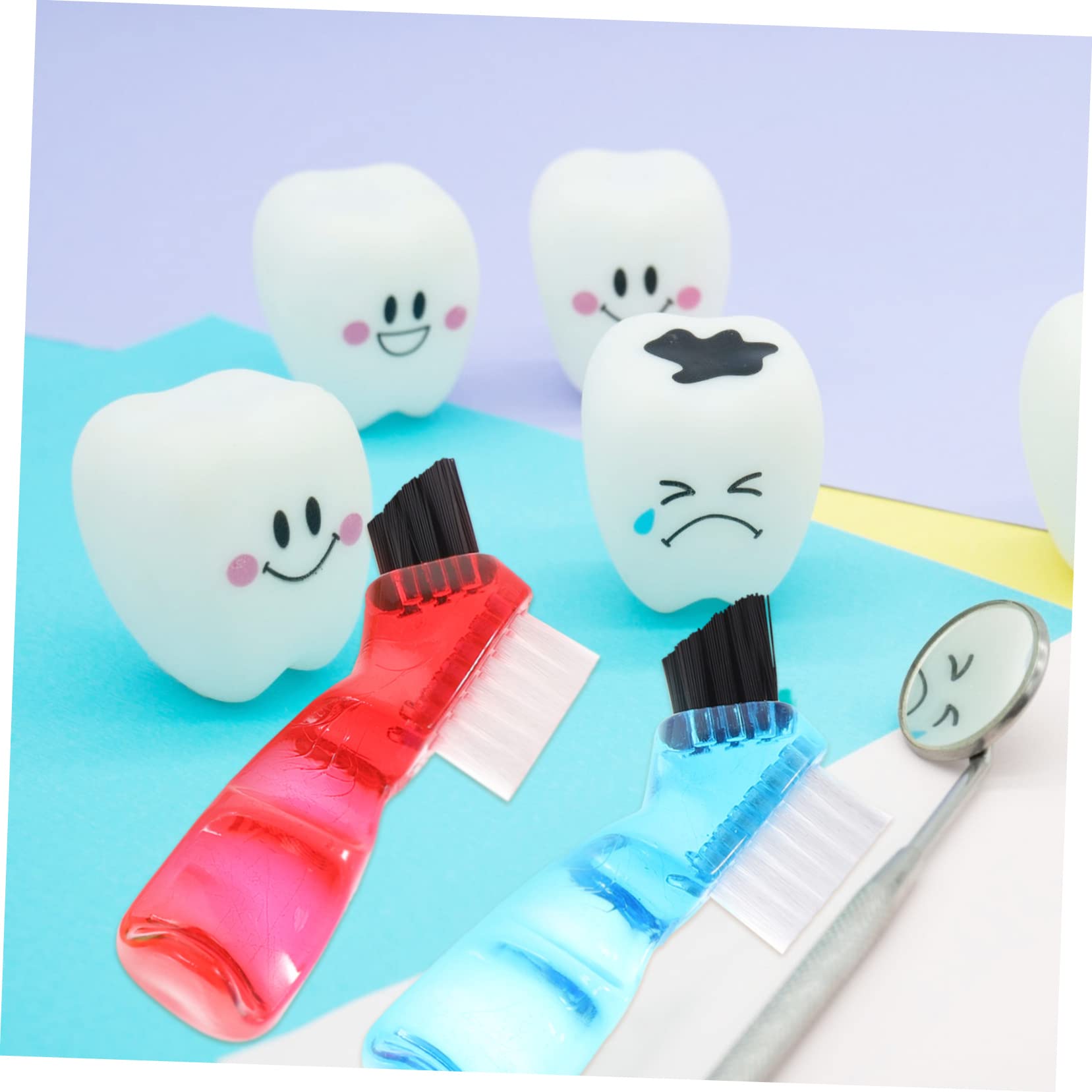4 Set Spazzolini Dentali Doppi Per Dentiera Compatti E Pratici Colori Vivaci Per Uso 4 Pezzi * 4
