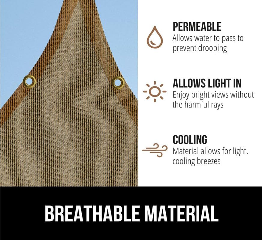 Image of HDPE Fabric Self Fold with SS Eyelet Sun Shade Sails 85-90% Protection from Sun & UV Rays Ideal for CarParking,Outdoor Garden,Balcony,Tent(Beige Black Color, 14 X 24 Feet) Pack of 1 Pc