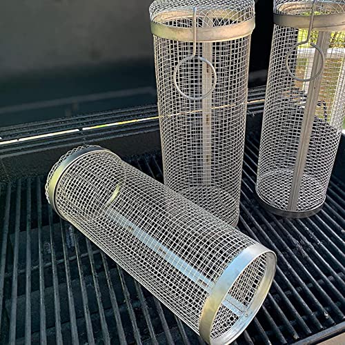 Panier De Barbecue, Filet De Gril en Acier Inoxydable, Cage De Support Circulaire À Rouleaux, Panier De Barbecue Rotatif À 360 °, Légumes Grillés, Frites, Boulettes De Viande, Poisson Et Fruits.