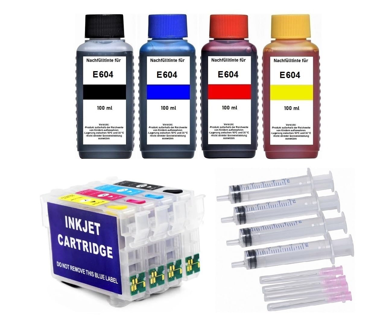 Cartucce ricaricabili 604 XL con chip auto reset + 4 x 100ml inchiostro di ricarica compatibile con Epson Expression Home XP-2200, XP-2205, XP-3200, XP-3205, XP-4200, XP-4205