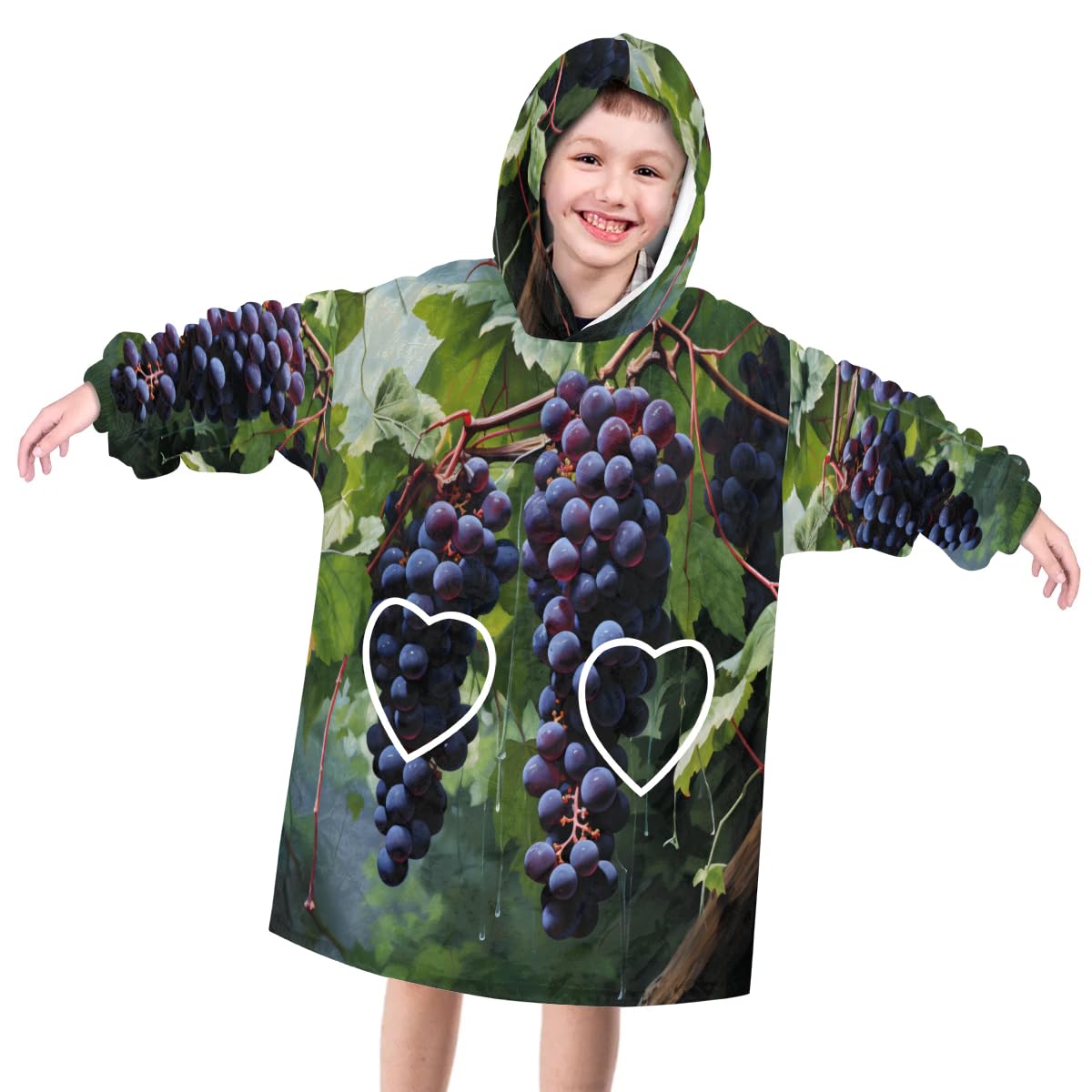 Pardick Wearable Blanket Hoodie for Kids, Luscious Grapes Fleece Sweatshirt Blanket Oversized Blanket Sweatshirt with Pocket Flannel Warm Hooded Blanket 6-10 Year Old Girl Boy Gift, One Size