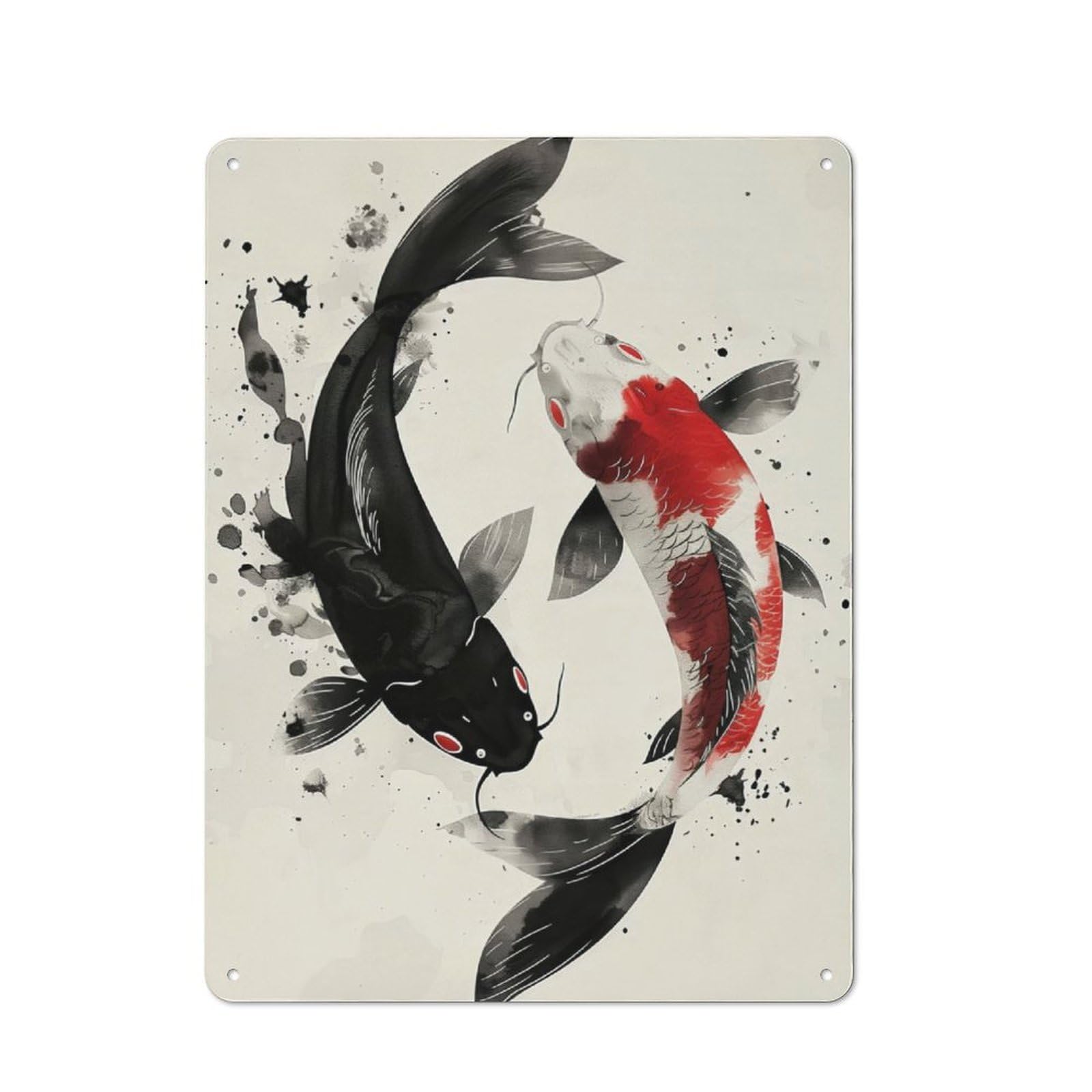 Junmoney Koi Fish Couple Balance Metal Wall Sign 40X30cm Featuring For Pub Or Café, For Pub Decor Enthusiasts, For Retro Home Interiors