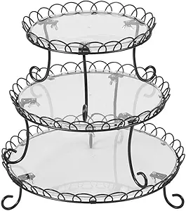Wilton 3-Tier Treat Stand - Display and Serve Your Treats on the 3-Tiered Scalloped Treat Stand, Can Be Separated As 3 Individual Serving Displays, Black, Metal