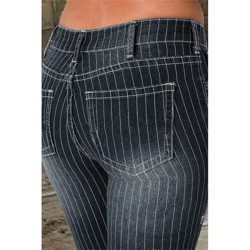 Andongnywell Womens Striped Bell Jeans Classic High Waist Flared Denim Pants Boho Printed High Rise Flare Pants3