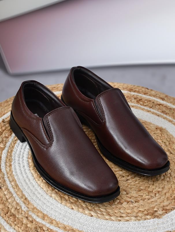 Image of WUSQA Enterprises Men's Leather Formal Shoes | Classic Pull-On Dress Shoes for Office, Business, Party & Wedding | Durable & Comfortable Footwear