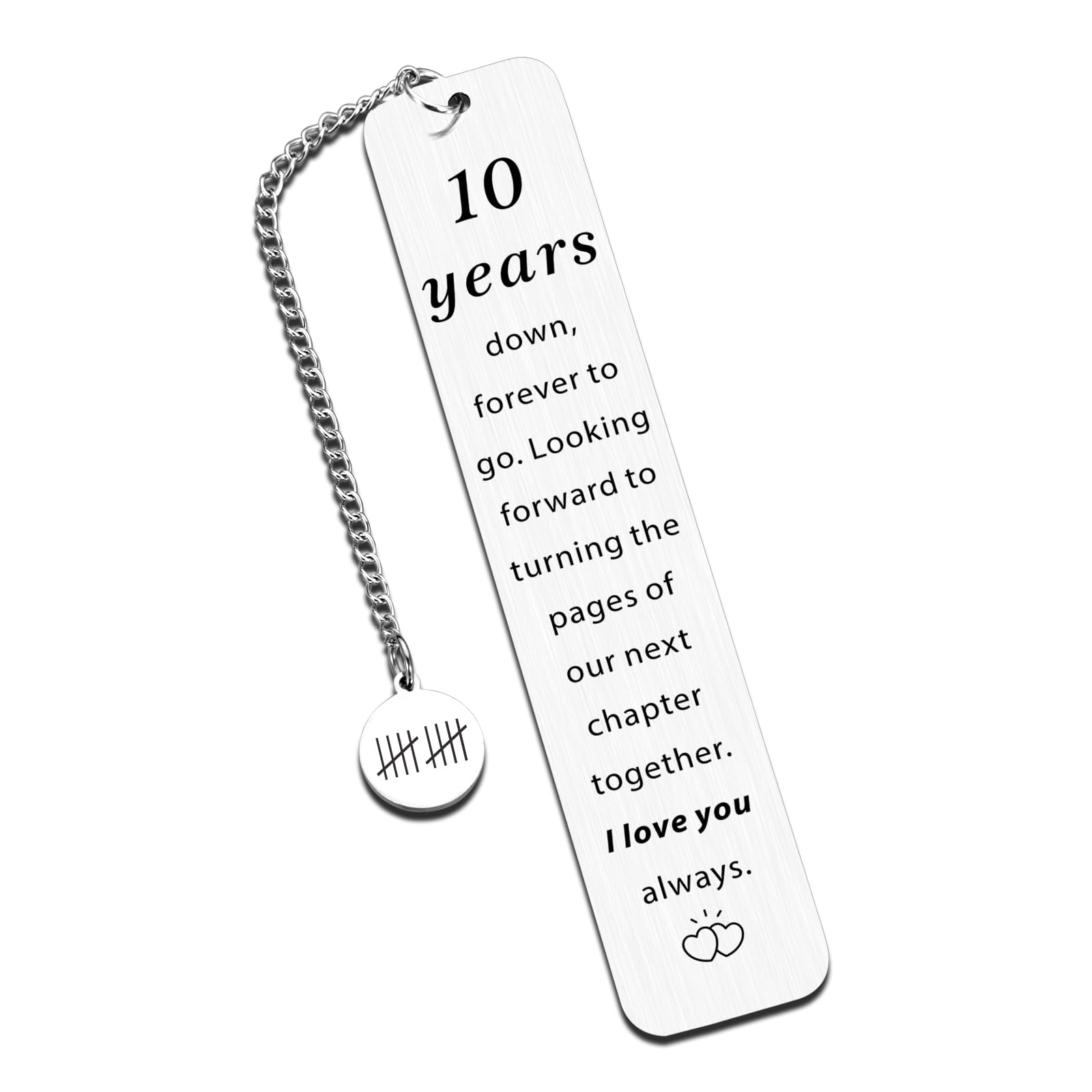 10 Year Anniversary Bookmark Gifts for Wife Husband,10th Wedding Anniversary Tin Gift for Couple,Tin Present for Men Women,Book Lover Present for Him,Aluminum Gift Idea for Valentines Day,Sweetest Day