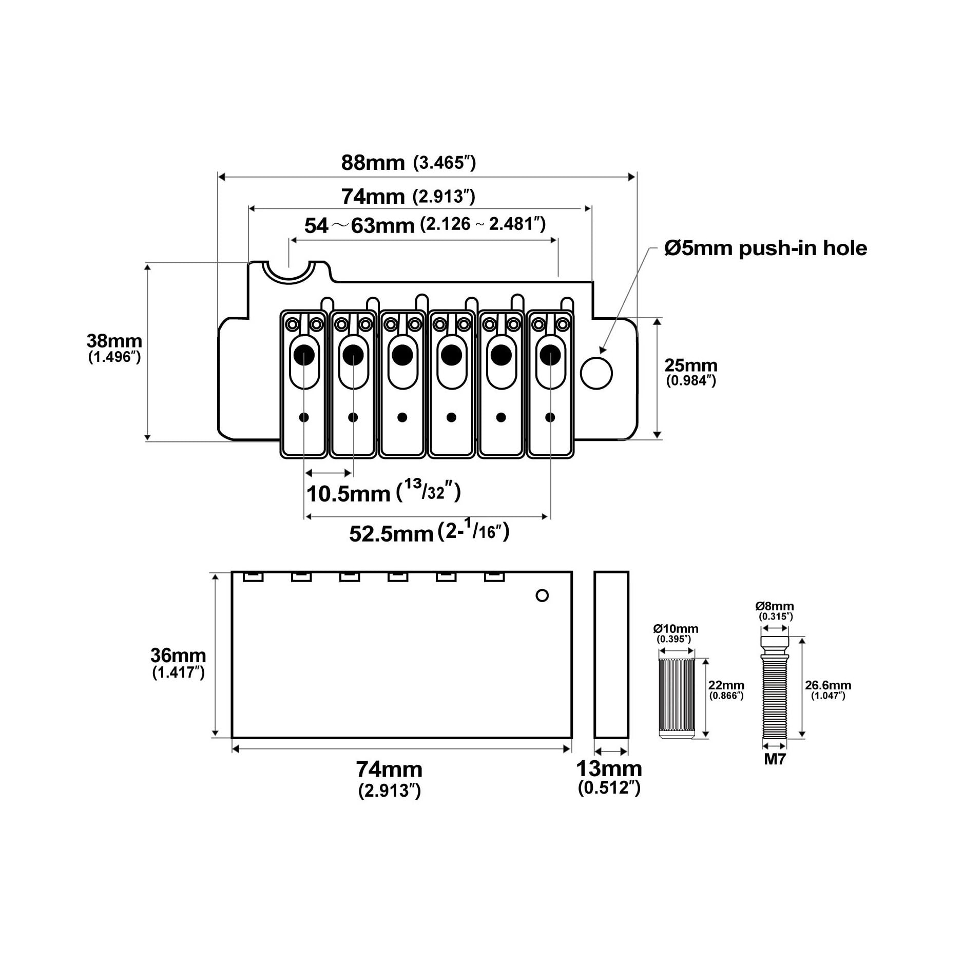Ponte Per Chitarra Braccio Pop-in A 2 Punti Con Ponte Tremolo A Sella Individuale Da 52,5 Mm Per Parti Di Ricambio Chitarra(Gold)
