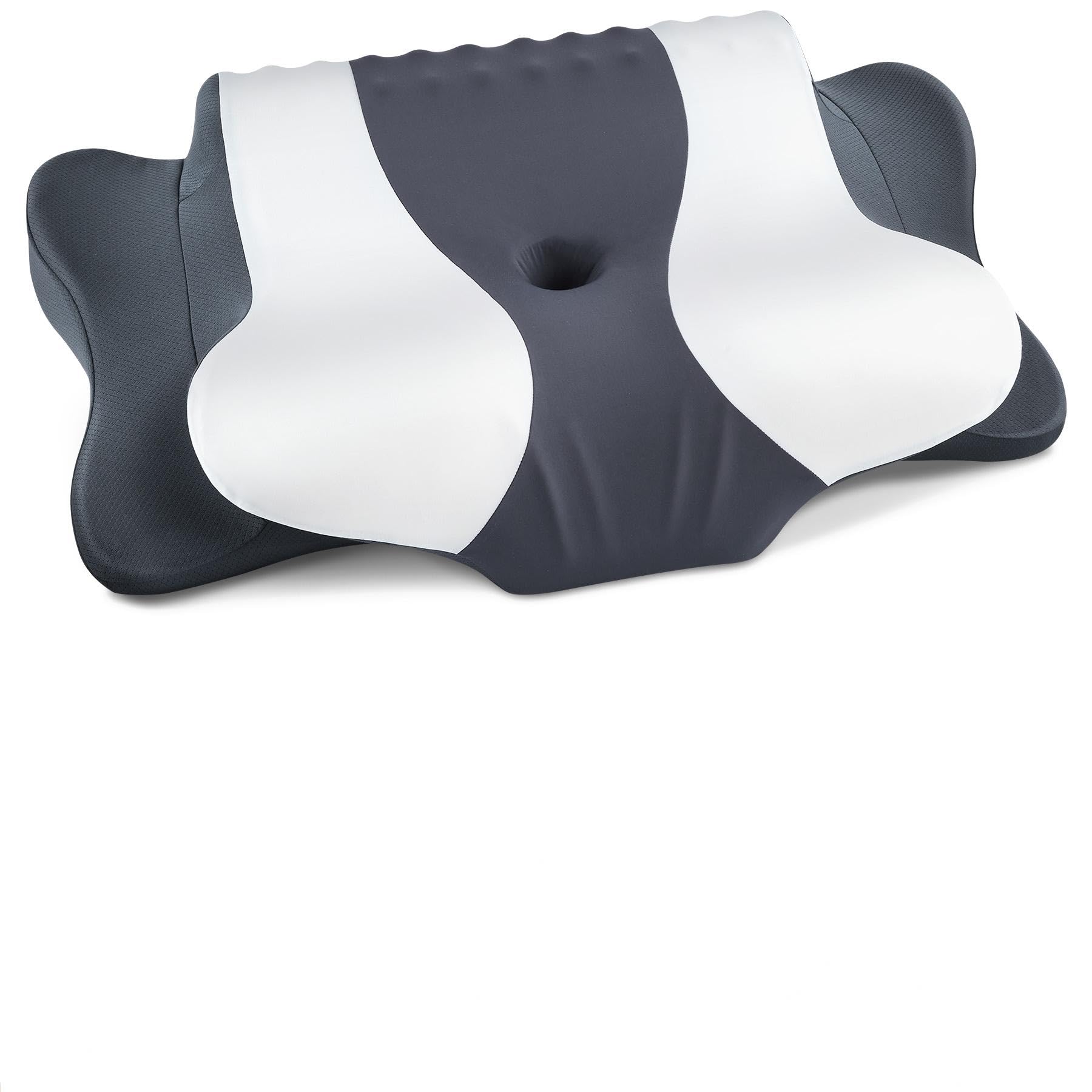 Photo 1 of DONAMA Cervical Neck Pillow for Pain Relief, Cervical Pillow with Memory Foam Ergonomic Pillows with Dual Heights for Back, Stomach and Side Sleepers Kids' Floor Pillows Cushions (Light Grey, 27×15")