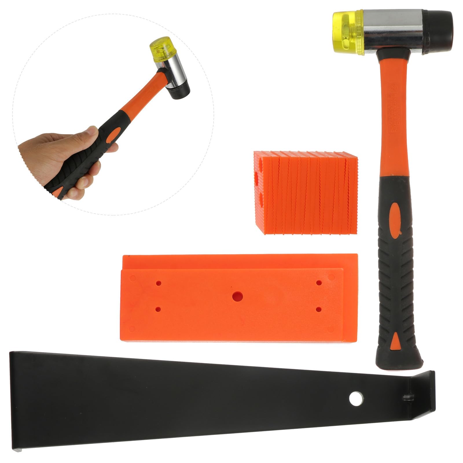 YARNOW Kit de Instalación y Cuñas de Plástico Barra de Tracción de Acero al Carbono para Montaje Rápido y Preciso para Suelo Laminado Hogar