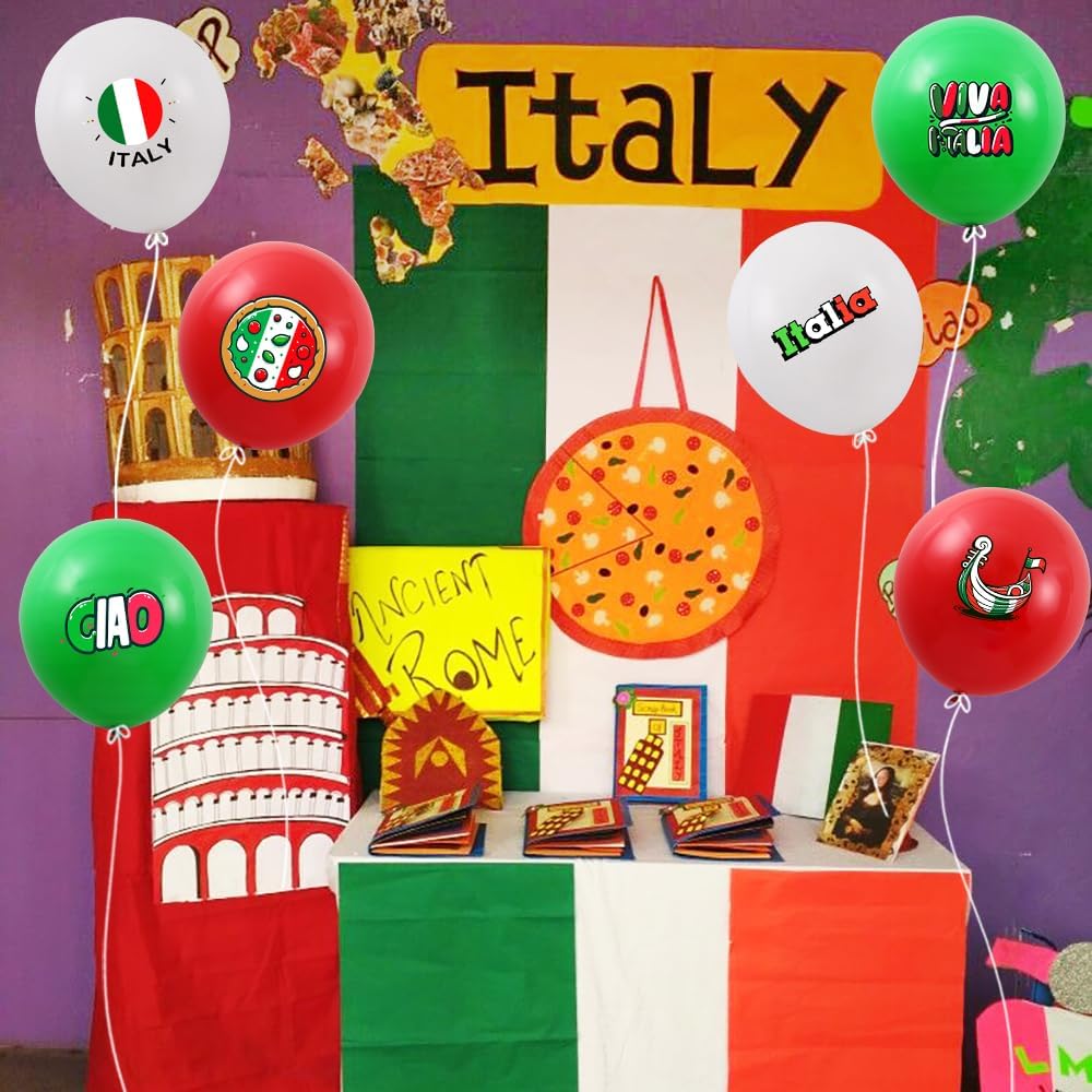 Htabiol Italian Party Decorations Set, Included 41pcs Italian Photo Booth Props, 96pcs Italian Balloons, 96pcs Italian Temporary Tattoos, Suit for Italian Birthday, Pizza Party, Italian Classroom