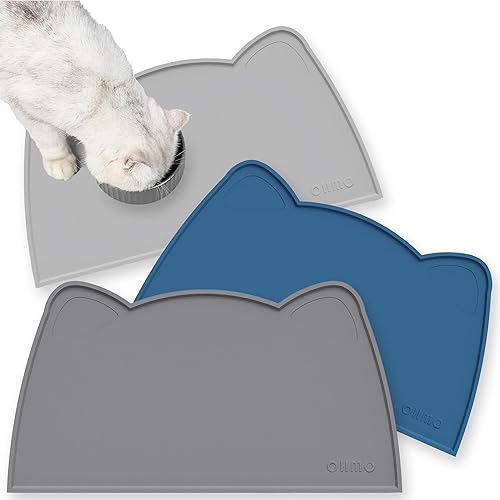OHMO - Tapete de silicona para comida para gatos, tapete de alimentación de mascotas para el piso, antideslizante, impermeable, bandeja para agua