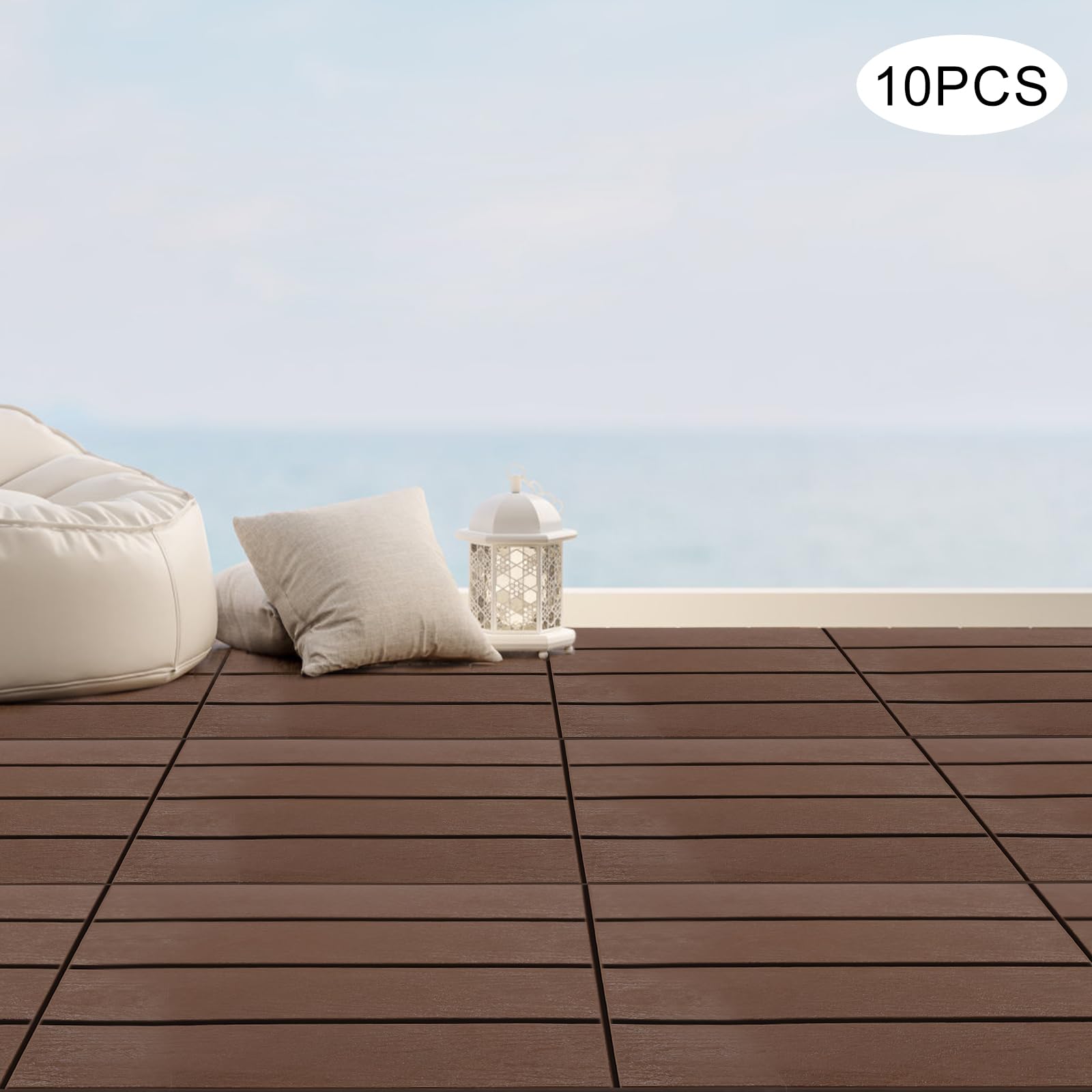 Lot de 10 lames de terrasse en polypropylène composite, 30 x 30 cm, pour balcon et terrasses, dalles de sol WPC avec système à clic (10)