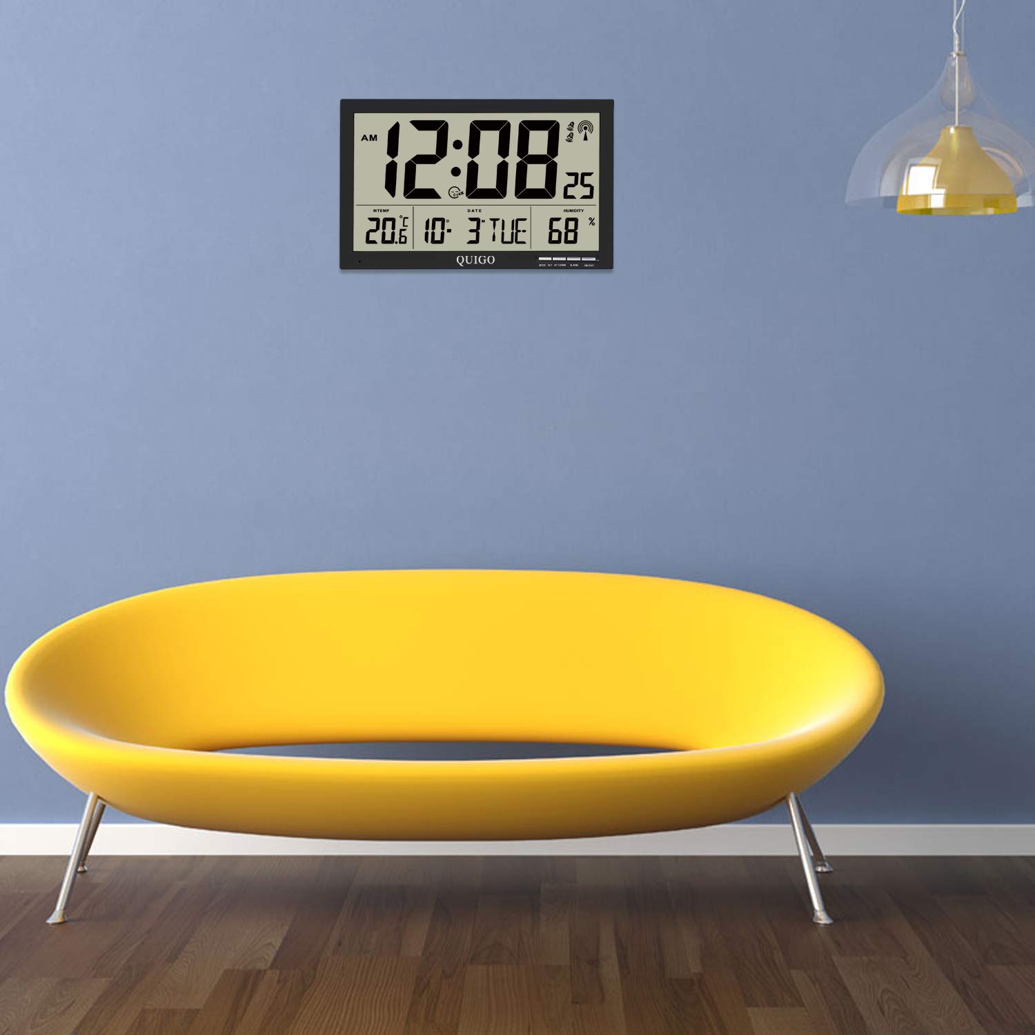 QUIGO Large Digital Wall Clock Atomic Battery Operated Alarms Jumbo