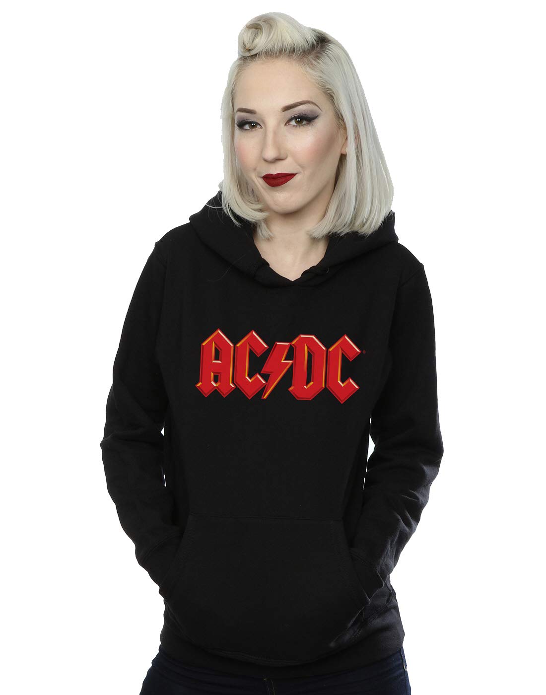 Absolute Cult Women's Black Acdc Red Logo Hoodie Large