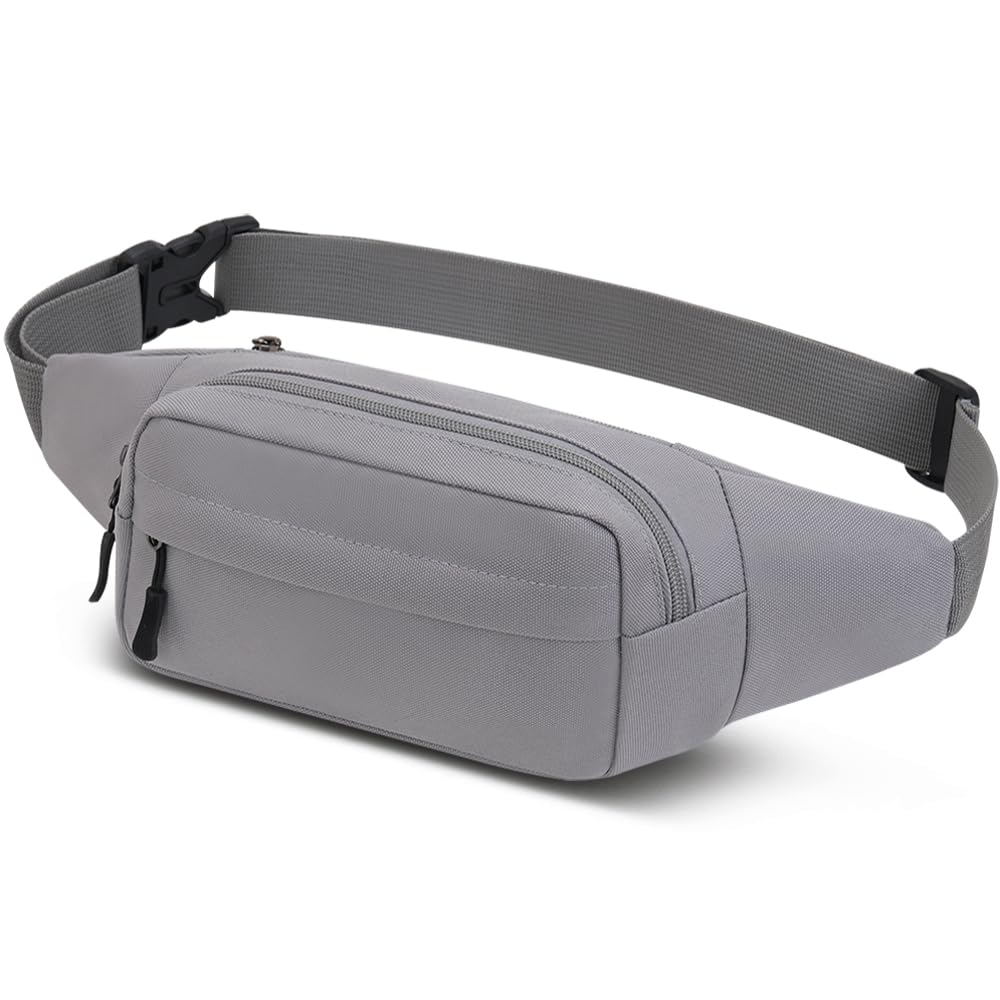 Bumbags Waist Fanny Packs for Men Women Fashion Bum Bag with Adjustable Belt for Sport Running Hiking Travel Cycling Walking Dog Boys Ladies (Grey)