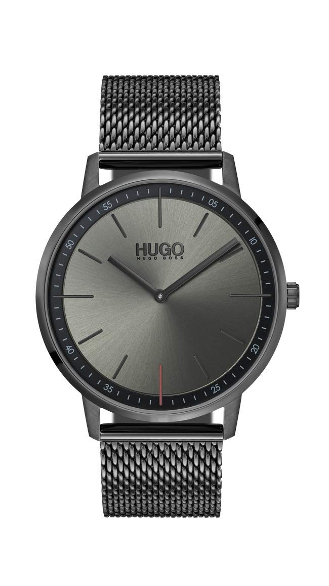 HUGO #Exist Unisex Quartz Ionic Plated Grey Steel and Mesh Bracelet Business Watch, Color: Grey (Mod