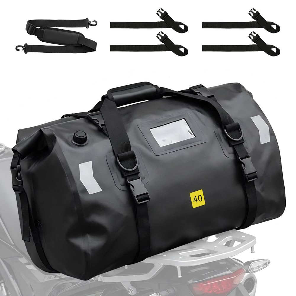 Motorcycle Tail Dry Bag 40L - Waterproof Duffel Travel Luggage for Touring Adventure, Camping, Cycling - Motor Accessories