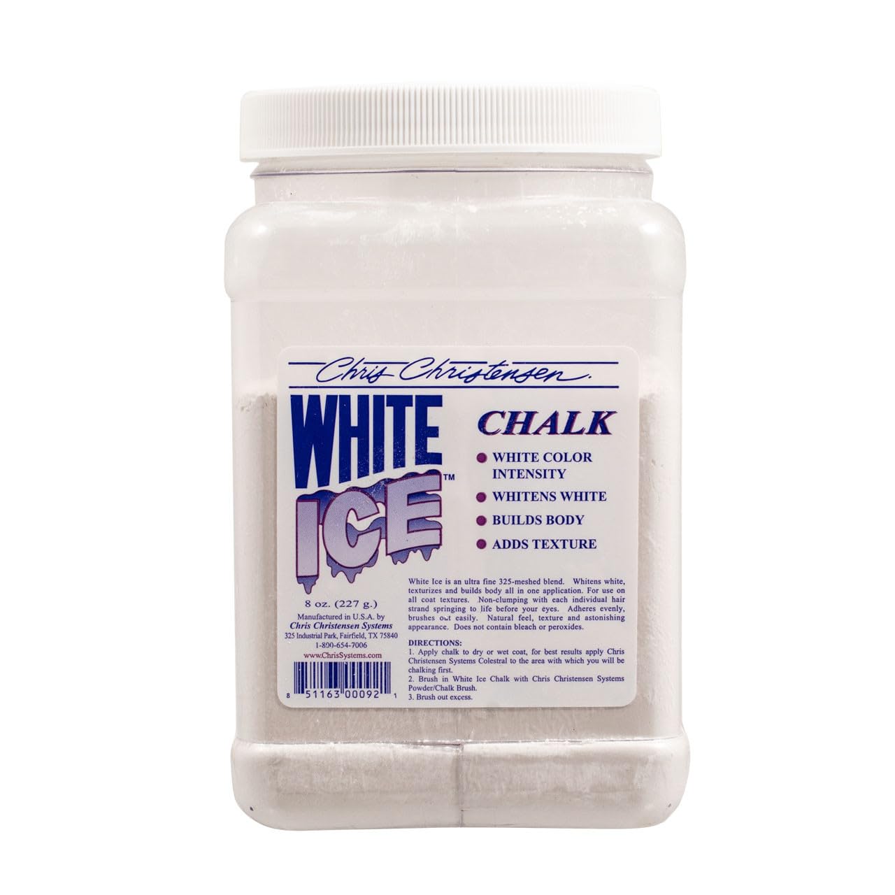 Chris Christensen White Ice Chalk, Dog Cosmetics, Groom Like a Professional, Natural Look, Easy to Apply and Blend, Does Not Contain Bleach or Peroxide, Made in the USA, 56G