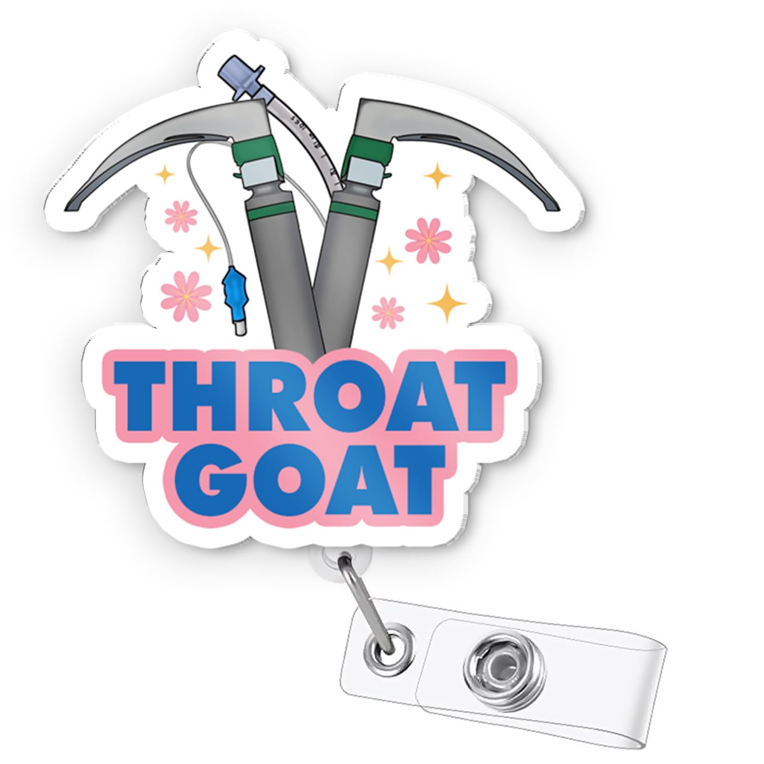 Funny Anesthesia Badge Reel – Retractable Cute ID Badge Holder with Alligator Clip for Respiratory Therapist, CRNA, EMT – Throat Goat Appreciation Gift – Nurse Week Accessory