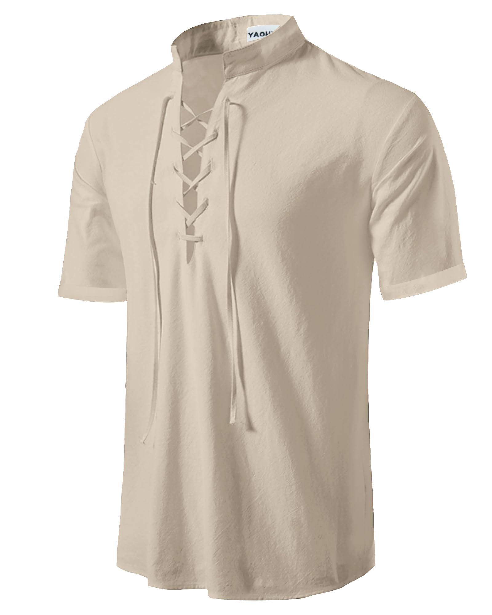 YAOHUOLE Camisa de Lino para Hombre de Manga Corta mediteredad Camisa de Verano de Manga Corta para Hombre