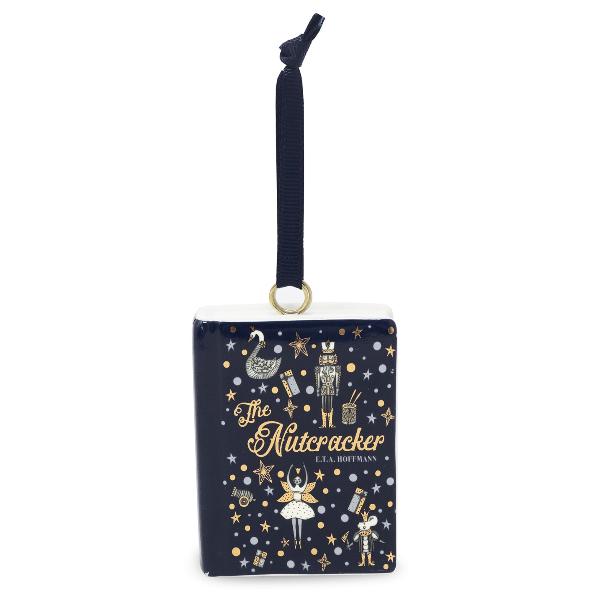 Steel Mill & Co Book Shaped Ceramic Christmas Ornament, Book Lovers Holiday Decorations, Classic Titles (The Nutcracker)
