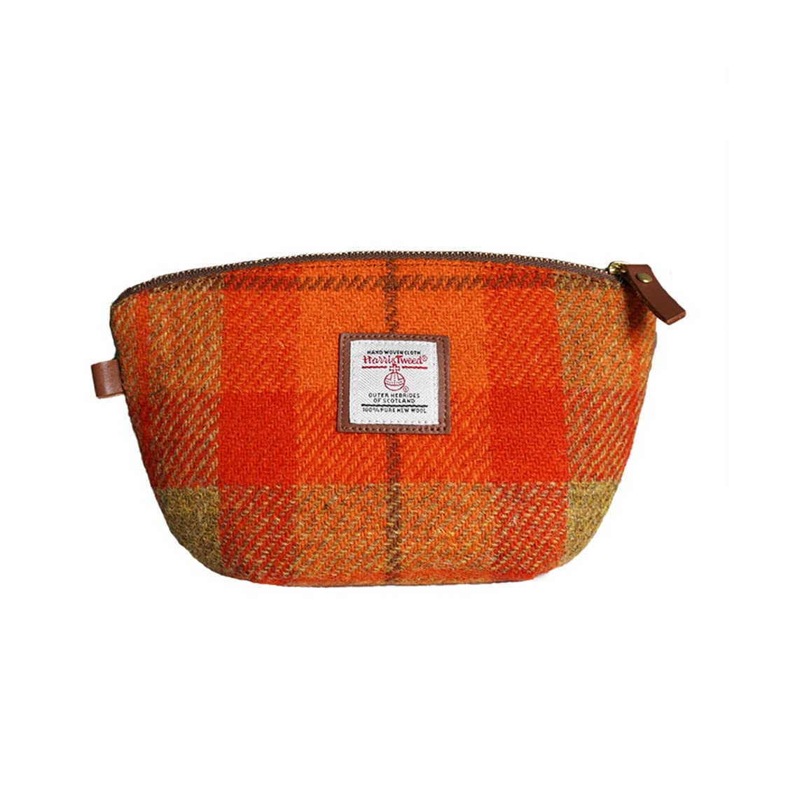 Harris Tweed Wool Small Cosmetic Bag, Compact Scottish Tartan Small Makeup  Bag, Handmade Stain-Resistant Travel Pouch for Women （Orange）