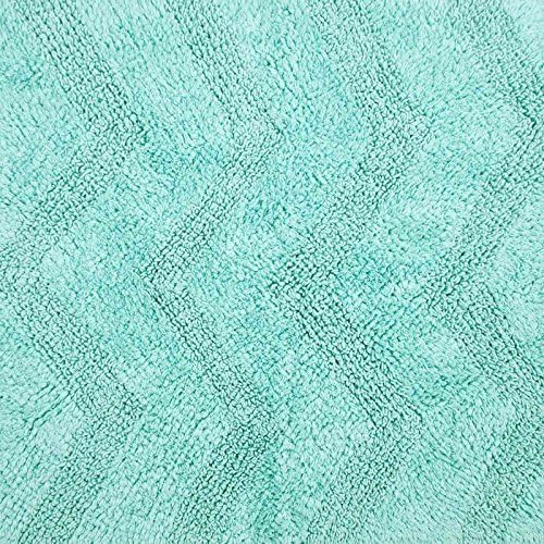 Ideal Textiles Chevron 100% Cotton Bath Mat, Modern Zig Zag Design Bathmat, Luxury Absorbent Plush Shower Bathroom Mat, Aqua Blue