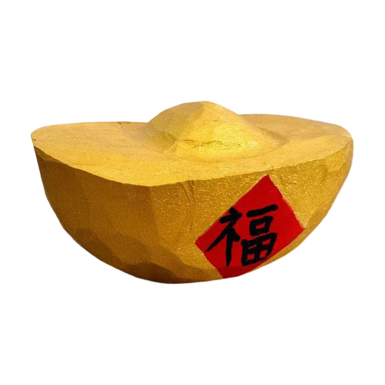 CravoFlow Chinese Gold Ingot Yuan Bao Decoration Feng Shui Figurine Ornament for Tabletop Display Shelf, Wealth Symbol Good Luck Charm- Fu Character