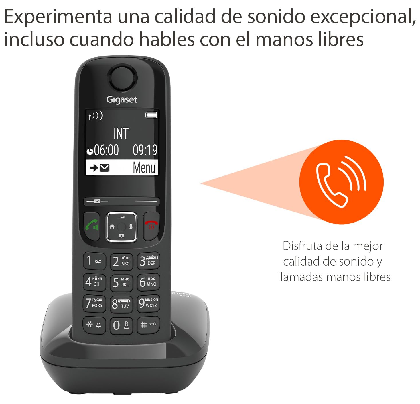Gigaset AS690 - Teléfono DECT inalámbrico - Gran Pantalla Gráfica - Calidad de audio superior - Perfiles de sonido ajustables - Manos libres - Función no molestar, Color Negro [Versión Española]