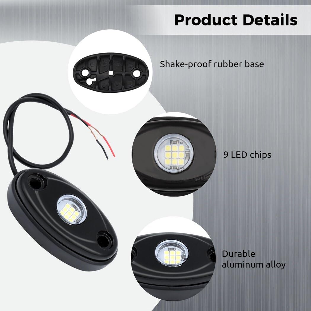 BOSREROY Motorcycle Truck Car Boat LED Rock Light Kit - 6 Units White Glow Neon LEDs for Underbody Lighting