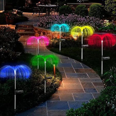 TUQO Upgraded Solar Lights Outdoor Garden 4 Pack,8 Color Changing Solar Jellyfish Lights Garden Waterproof Outdoor Decorative Solar Flowers Light for Yard Decoration,Gifts for Festival