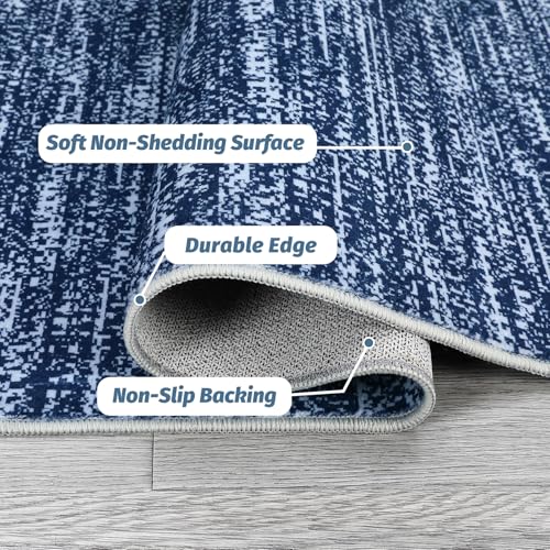 8x10 Living Room Rug Washable, Soft Modern Large Area Rugs for Bedroom Low Pile Non-Slip Indoor Floor Carpet Rugs for Living Room Dining Room, Navy Blue