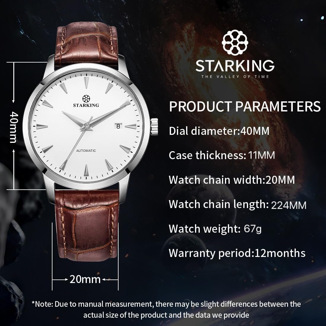 STARKING AM0184 Automatic Watch of Dress Watches, Skeleton Case Back, Fashion Business Watches for Mens, 5ATM Waterproof, Leather Watch, Auto Date, Brown — view 5