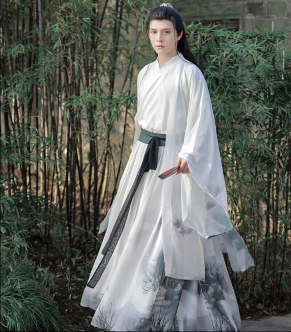 Chiński strój hanfu, Suknia Hanfu starożytny chiński haft Hanfu męski przebranie na karnawał szary(Blue,Small)