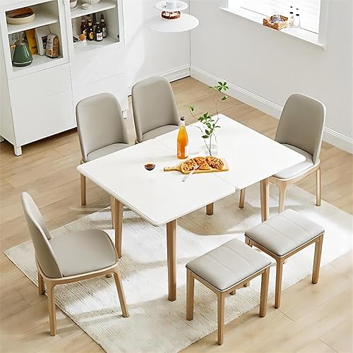Mesa de comedor plegable de madera multifuncional de 47 pulgadas con patas de roble tailandés, mesa de cocina moderna que ahorra espacio para sala