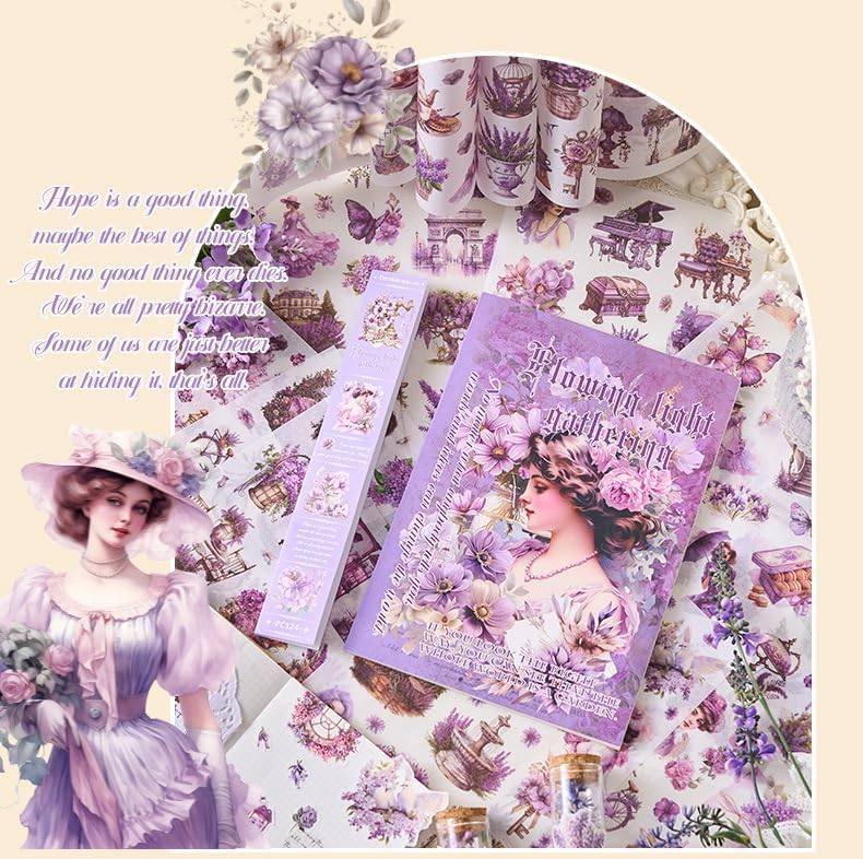 Image of Alokik Enterprise Flowing Light Gathering Nostalgic Dreams Retro Romance Decorative Sticker Book Vintage Aesthetic Scrapbook Stickers for Journaling, Planners, DIY Crafts & Phone Decoration
