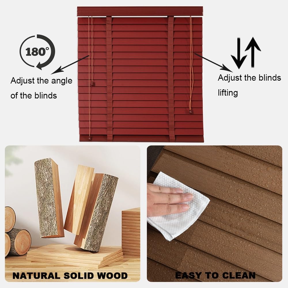 Tenda veneziana in legno, 130 x 22 cm, per interni, orizzontale, per proteggere la privacy e il sole, facile montaggio a parete/soffitto, disponibile in 120/130/140/150 cm
