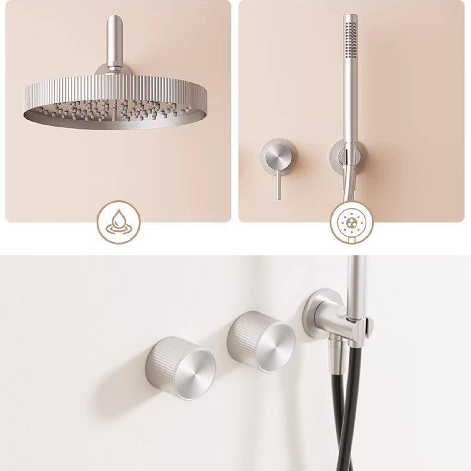 XJTNLB Miscelatore Doccia Incasso Oro Rosa con Deviatore, Doppi Maniglia 10 Pollici Soffione Doccia Rotondo con Doccetta