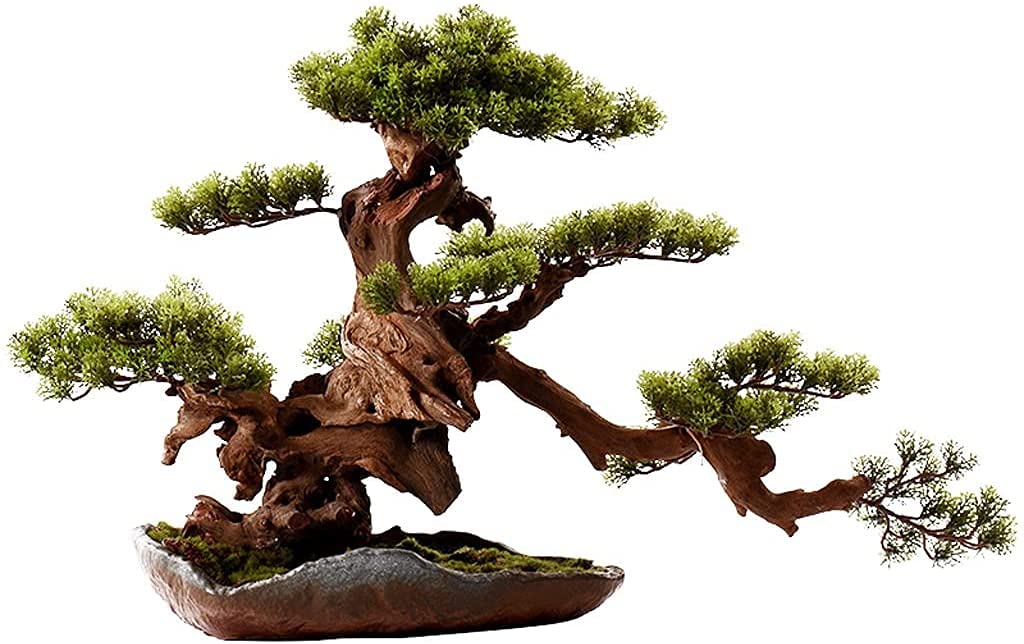 CAFIEDR Artificial Bonsai Tree Chinese Simulation Pine Potted Creative Ceramic Flowerpot Simulation Moss Fake Plant Decoration.