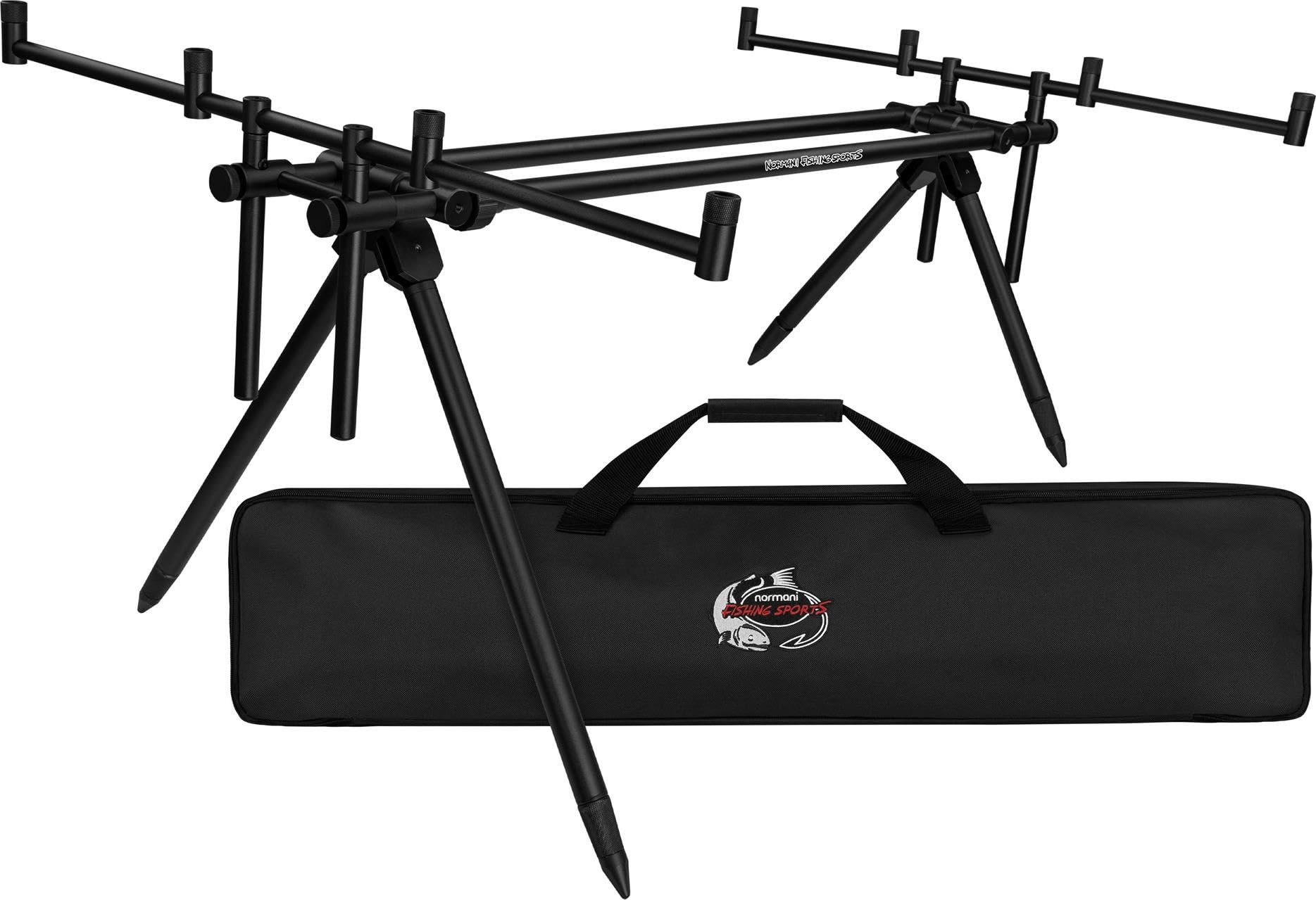 XXL Rutenhalter Rod Pod aus Aluminium mit Bissanzeiger und V-Auflagen - aus Aluminium für bis zu 4 Angelruten - verstellbare Rutenauflage mit Tasche für Karpfen - und Allroundangeln