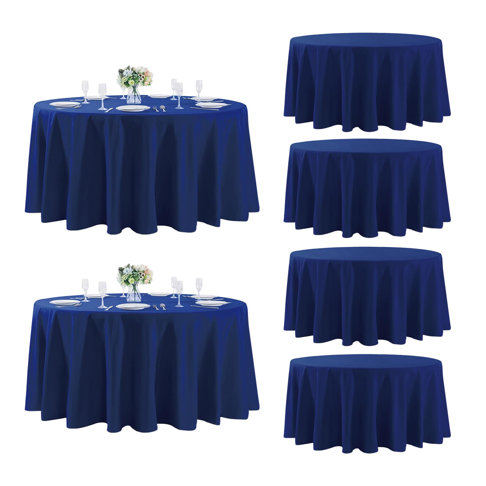 Photo 1 of Fokitut 6 Pack Round Tablecloth, 120 Inch, Stain Resistant and Wrinkle Polyester Table Cloth, Fabric Table Cover for Kitchen Dining, Wedding, Party, Holiday Dinner-Royal Blue