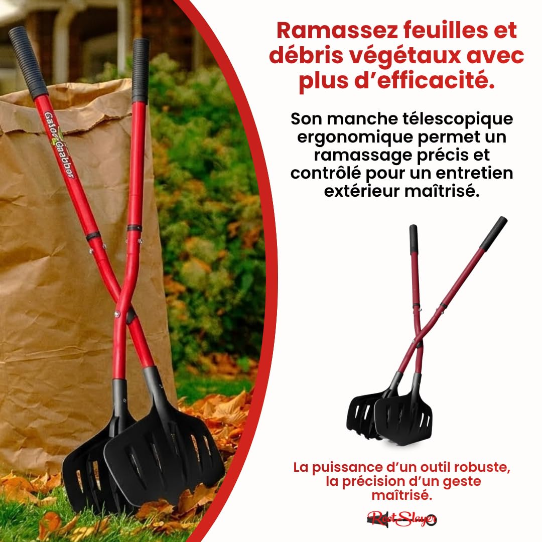 VENTEO - Pince Multifonctions Ramasse Feuilles XXL Rootslayer | Manche Télescopique Anti-Corrosion et Mâchoires en Poly-Fibre | Pince de Ramassage Feuilles, Fruits et Déchets | Outils Jardinage