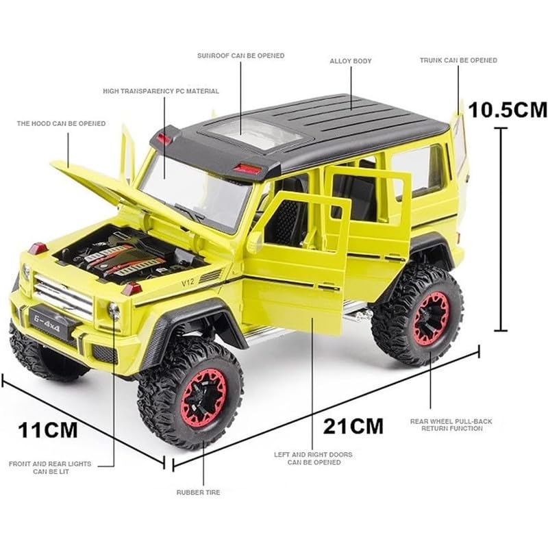 Image of Kids Model 1:24 AMG 4X4 Die Cast Metal Car Pull Back Action Opening Doors with Realistic Engine Sound Lights Toy Car Gift for Boys - Multi