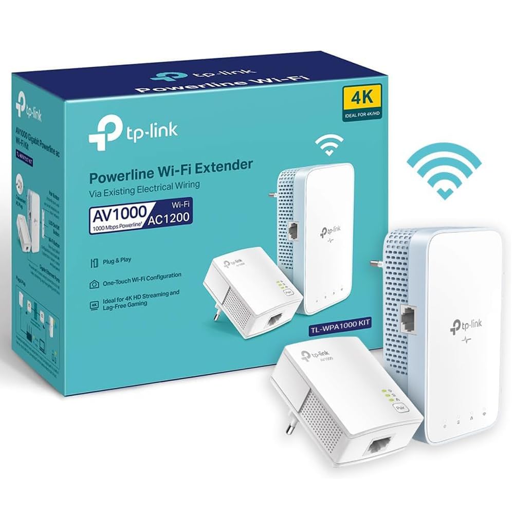 TP-Link TL-WPA1000 Kit Adaptateur Réseau CPL 1000 Mbit/s Ethernet/LAN WiFi Avec 1 Port Gigabit et Prise Intégrée Type F, Boitier Kit de 2